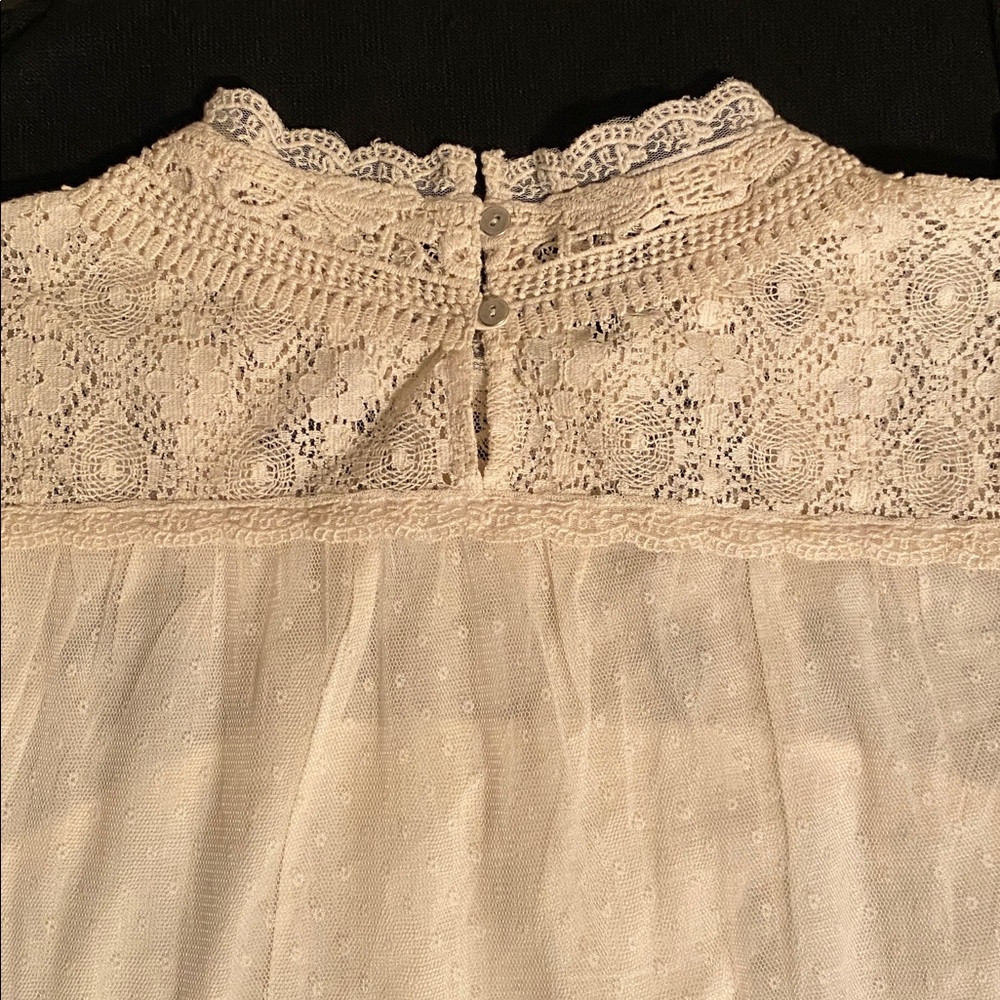 Feather Bone by Anthropologie Victorian cream lace high neck blouse crochet S - Picture 11 of 15